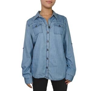 Y2k Urban Outfitters Blue Chambray Denim Button Down Top Medium